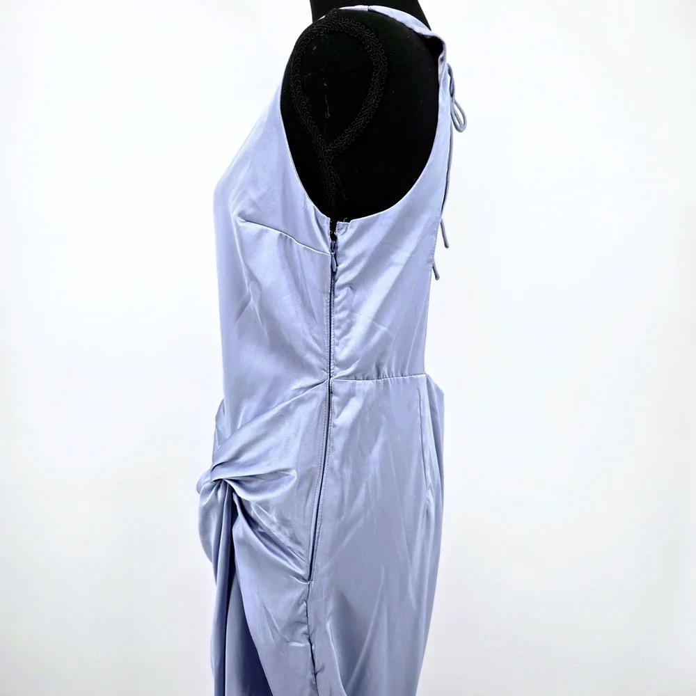 Abercrombie & Fitch Draped Twist Satin Maxi Dress Blue Backless Slit Homecoming